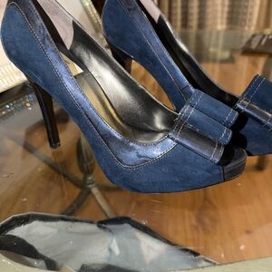 Nine West Navy Peep-Toe Heels